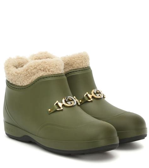 gucci faux shearling rubber ankle boots|Gucci knit ankle boots.